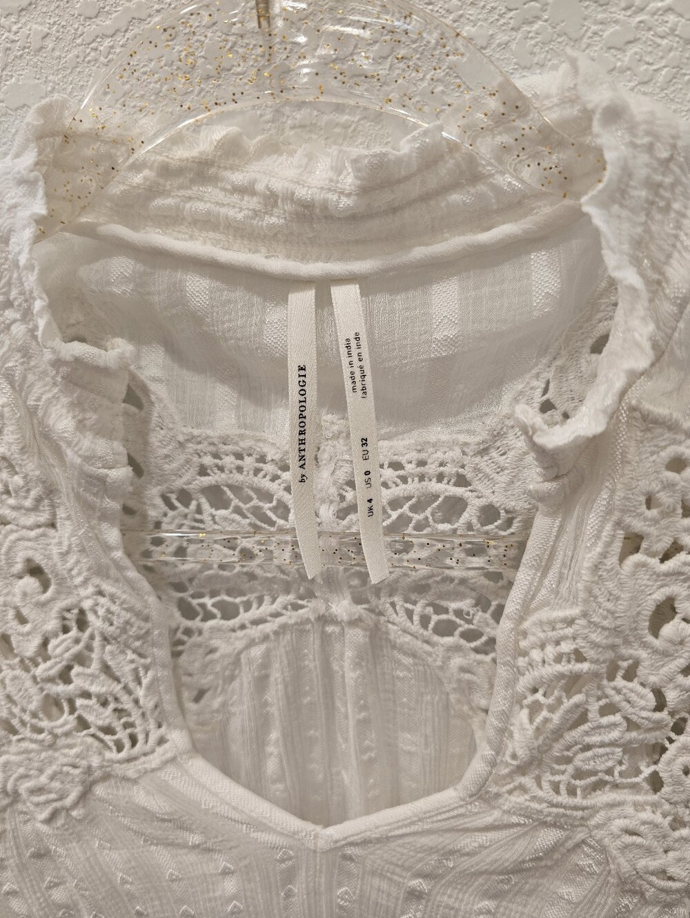 Anthropologie Moira peasant blouse intricate lace smocked cuffs V Neck 0 - Picture 4 of 9
